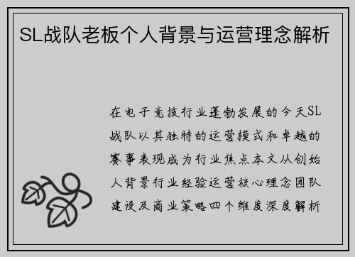 SL战队老板个人背景与运营理念解析